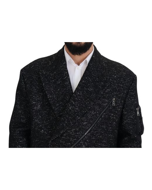 Dolce & Gabbana Black Wool Double Breasted Coatjacket for men