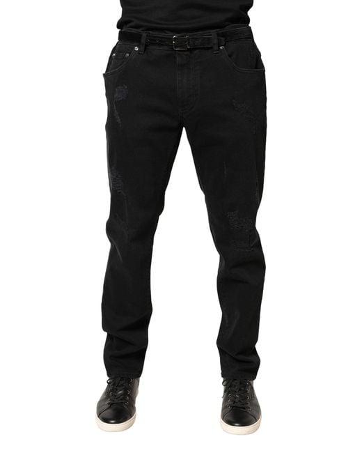 Dolce & Gabbana Black Tattered Skinny Cotton Denim Jeans Elastane Clothing for men