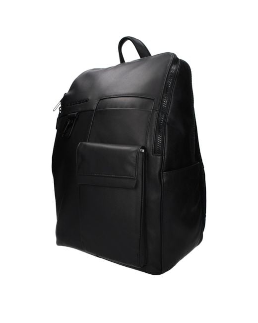 Piquadro Black Leather Backpack for men