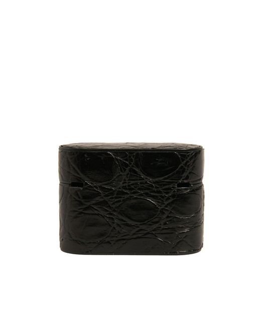 Dolce & Gabbana Black Leather Metal Logo Plaque Holder Airpods Case