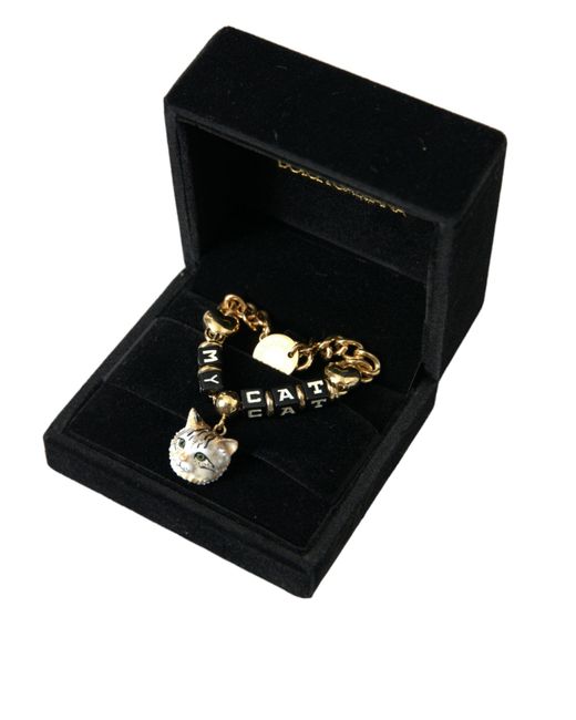 Dolce & Gabbana Metallic Tone Brass Chain My Cat Heart Bracelet