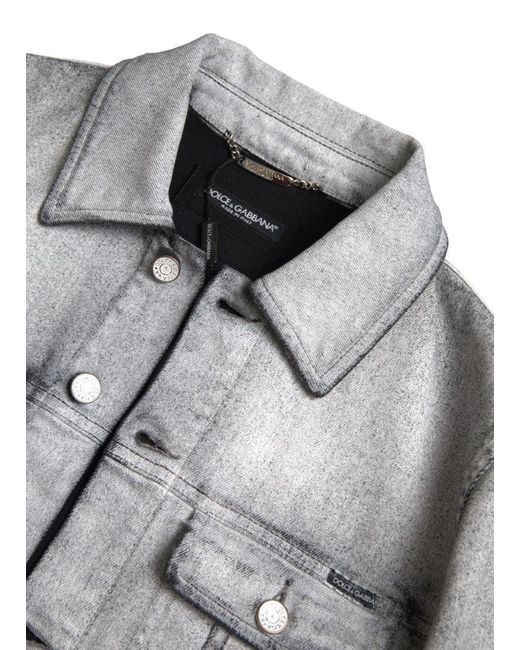 Dolce & Gabbana Gray Washed Cotton Stretch Denim Jacket for men