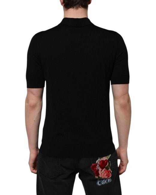 Dolce & Gabbana Black Wool Logo Floral Short Sleeve T-Shirt Virgin for men