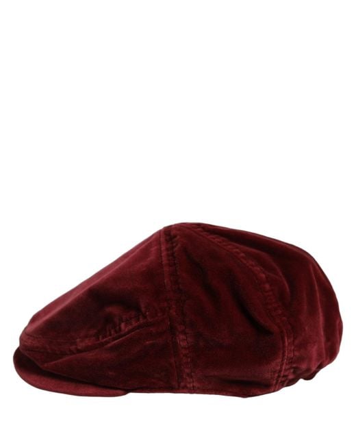 Dolce & Gabbana Purple Men Dark Red Cotton Newsboy Capello Cabbie Hat for men