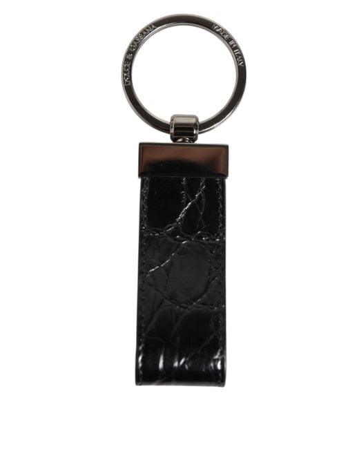 Dolce & Gabbana Black Leather Logo Metal Ring Keychain Holder Men Keyring for men