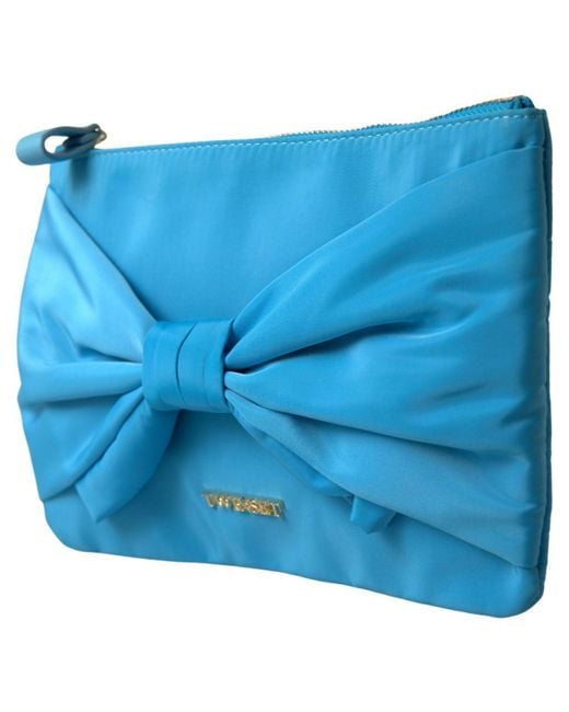 Twin Set Blue Elegant Silk Clutch With Bow Accent