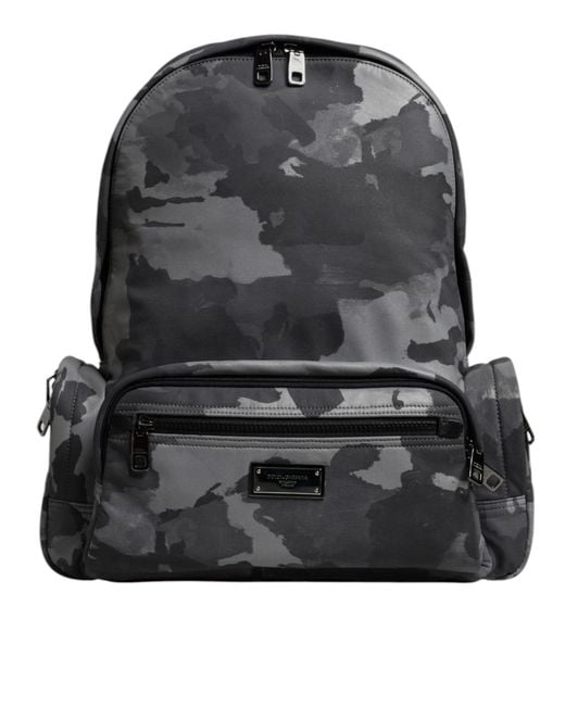 Dolce & Gabbana Gray Cotton Camouflage Logo Plaque Backpack Bag for men