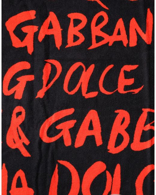 Dolce & Gabbana Red Logo Print Cotton Beach Towel