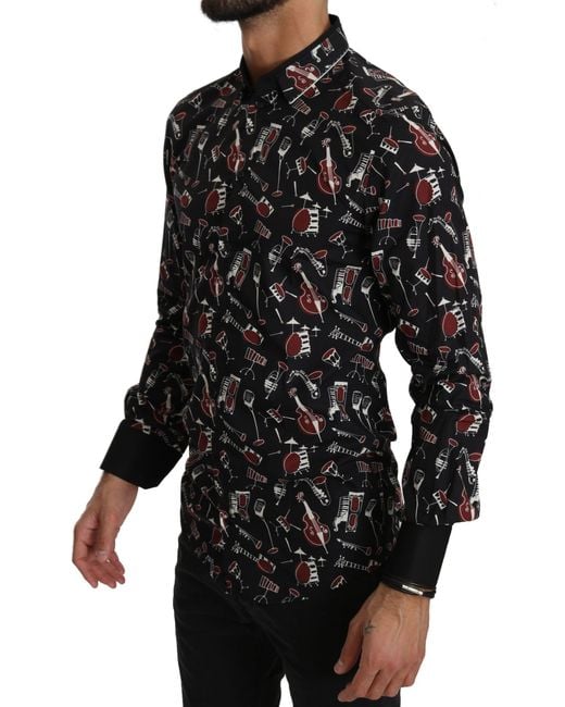 Dolce & Gabbana Black Musical Instrument Slim Fit Shirt for men