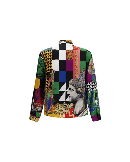 Versace Blue Multicolor Silk Pattern Shirt for men