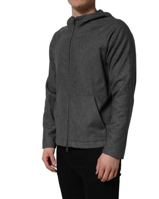 Dolce & Gabbana Gray Cotton Hooded Full Zip Bomber Jacket Nylon Clothing for men