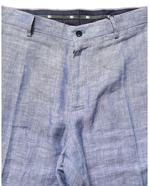 Dolce & Gabbana Light Blue Linen Straight Dress Trouser Pants for men