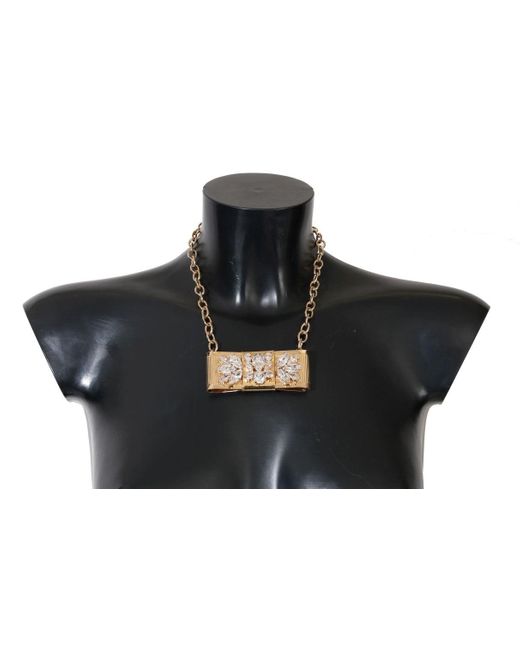 Dolce & Gabbana Black Elegant Gold Crystal Statement Choker