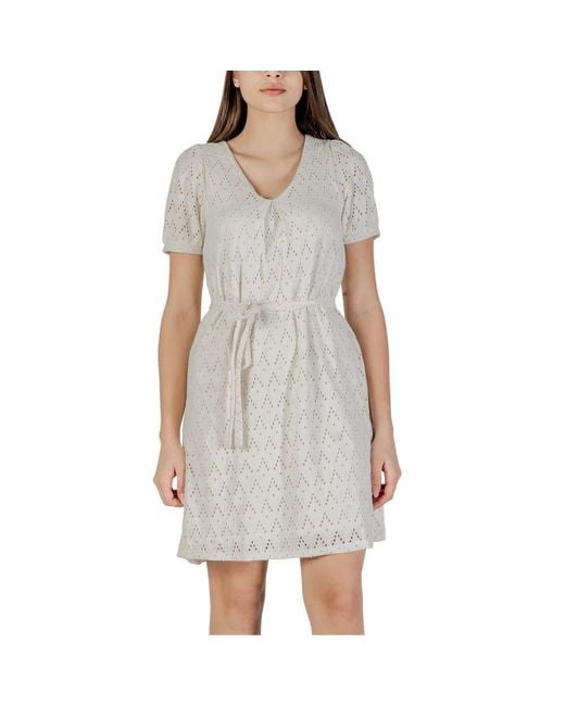 VILA CLOTHES Gray Beige Recycled Polyester Short Dress