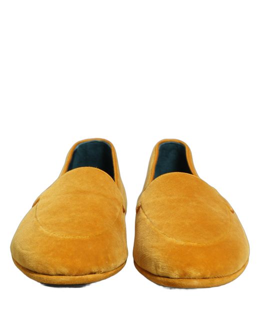 Dolce & Gabbana Brown Yellow Velvet Slip On Men Dress Loafers Shoes for men
