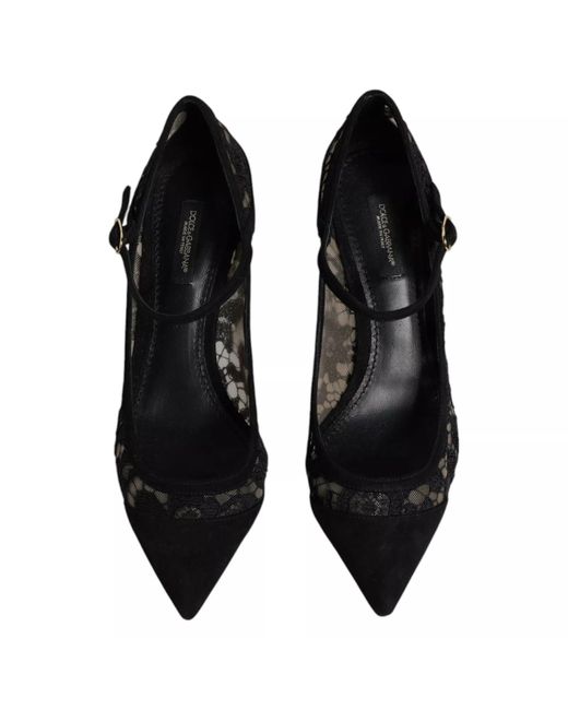 Dolce & Gabbana Black Mary Jane Taormina Lace Pumps Shoes