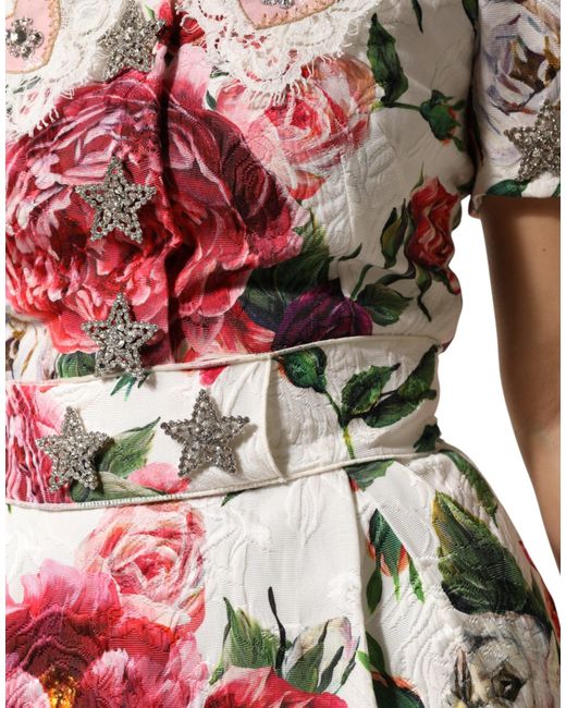 Dolce & Gabbana Red White Floral Embellished Sheath Mini Dress