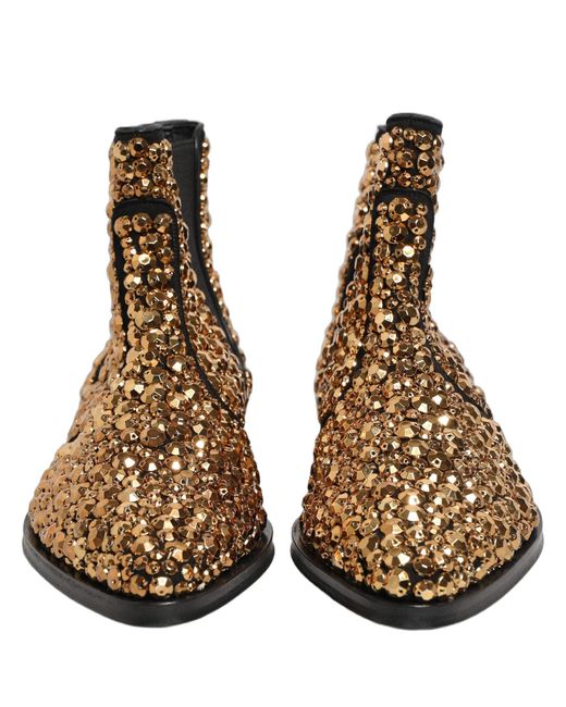 Dolce & Gabbana Brown Gold Embellished Chelsea Ankle Boots Shoes for men