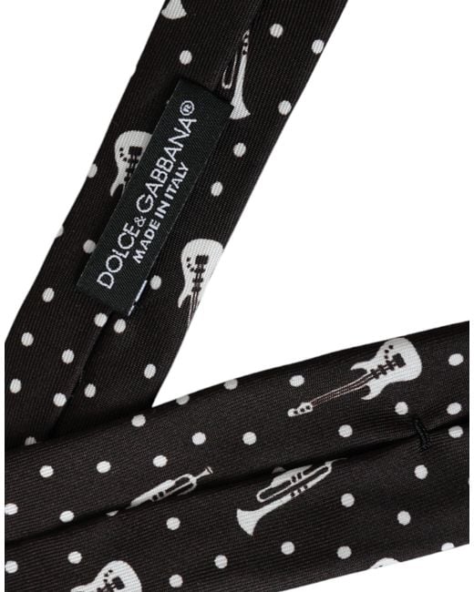 Dolce & Gabbana Black Guitar Print Silk Adjustable Tie for men