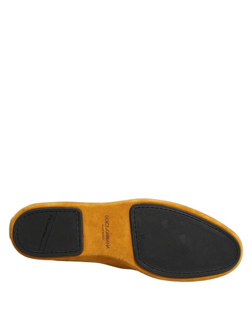 Dolce & Gabbana Brown Yellow Velvet Slip On Men Dress Loafers Shoes for men