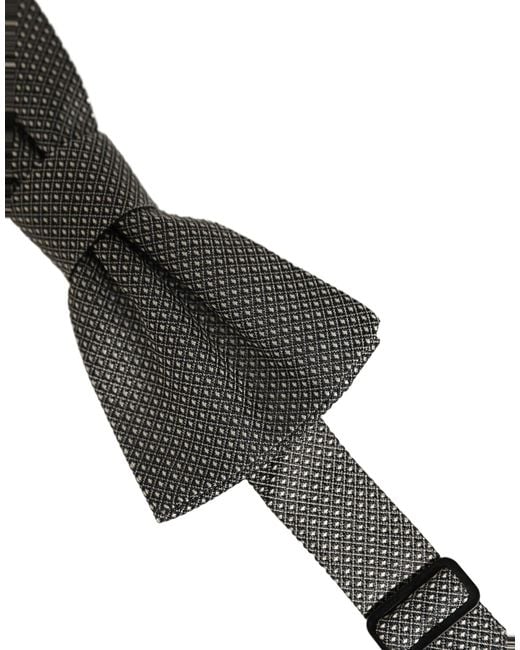Dolce & Gabbana Men Gray Silk Patterned Adjustable Neck Papillon Bow Tie for men