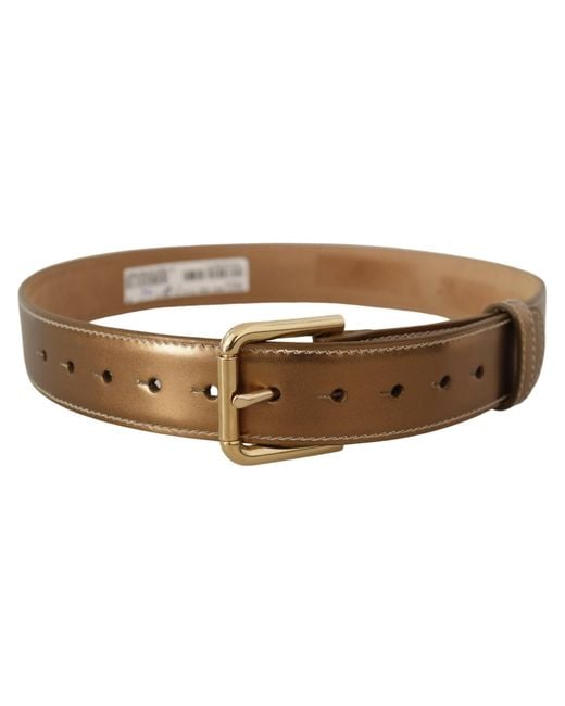 Dolce & Gabbana Black Elegant Bronze Leather Belt With Logo Buckle