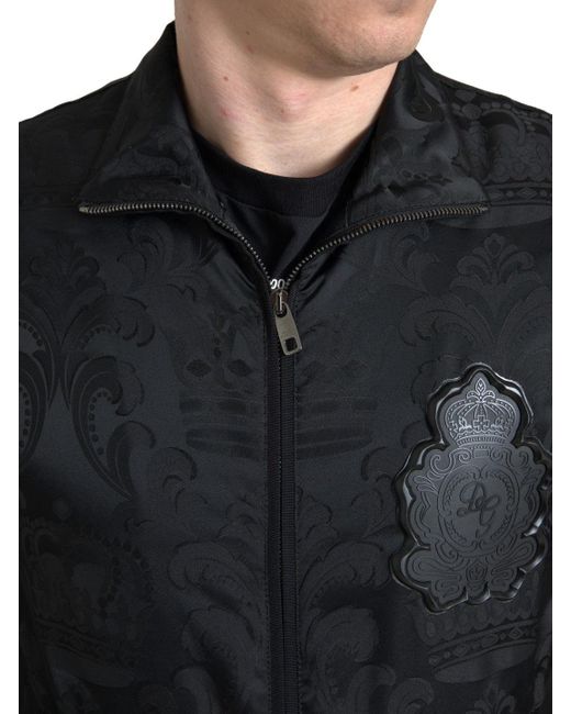 Dolce & Gabbana Black Full Zip Sweater Brocade Logo Casual Jacket for men