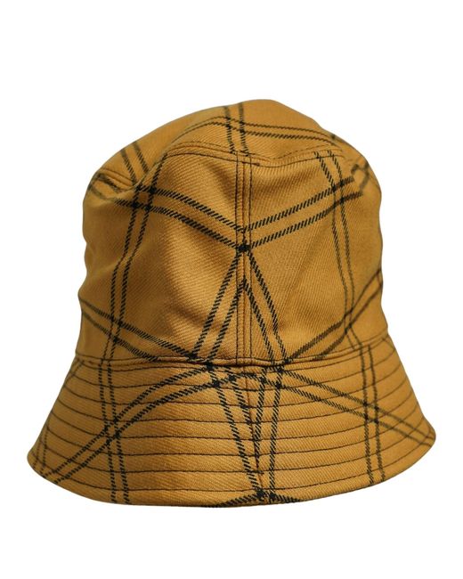 Dolce & Gabbana Multicolor Men Dark Yellow Check Wide Brim Bucket Cap Hat for men