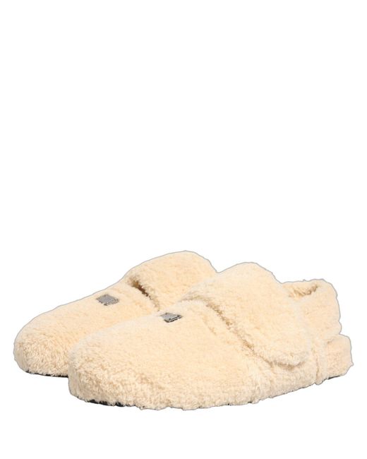 Dolce & Gabbana Natural Beige Faux Fur Flats Men Slides Sandals Shoes for men