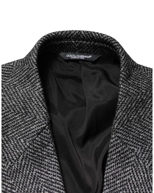 Dolce & Gabbana Black Gray Wool Blend Long Trench Coat Men Jacket for men