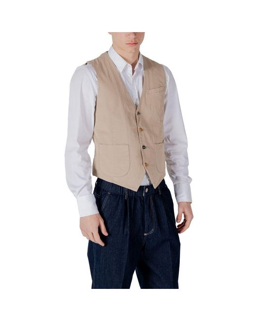 Gianni Lupo Blue Beige Cotton Waistcoat for men