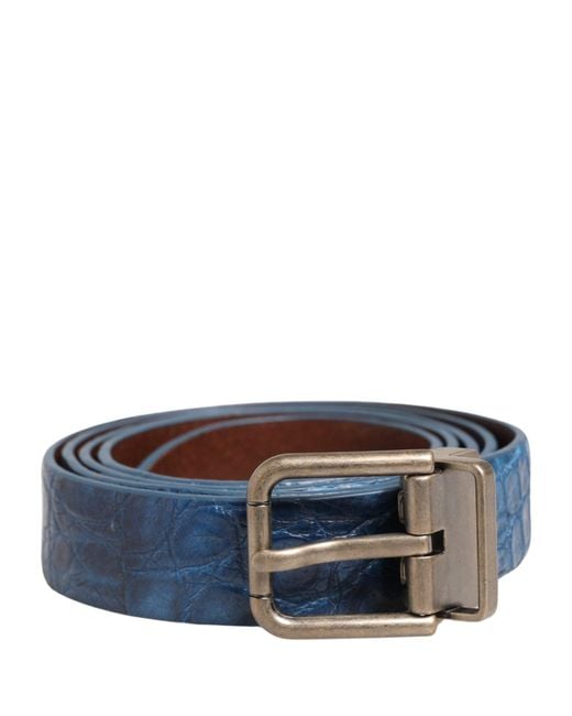 Dolce & Gabbana Blue Leather Tone Metal Buckle Belt Caiman for men