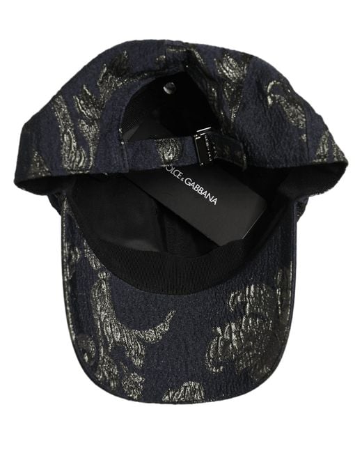 Dolce & Gabbana Men Black Floral Barocco Cotton Baseball Cap Hat for men