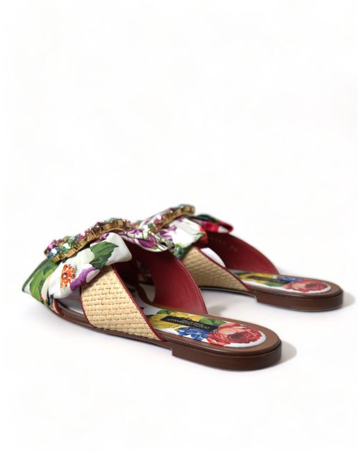 Dolce & Gabbana Multicolor Floral Print Flat Sandals