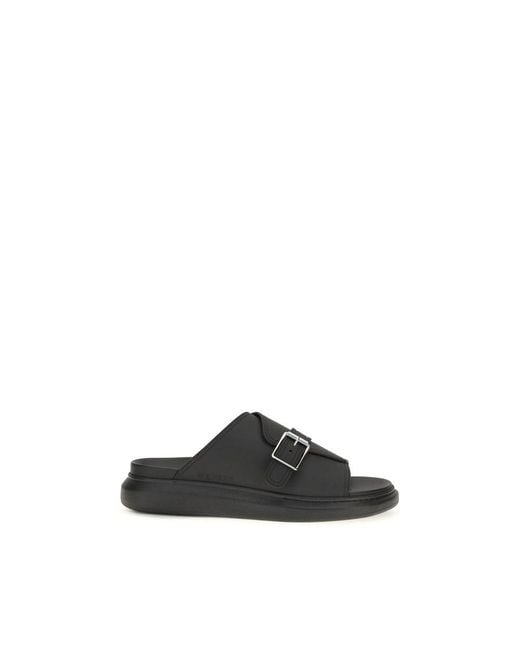 McQueen Black Calf Leather Bos Taurus Platform Sandals for men