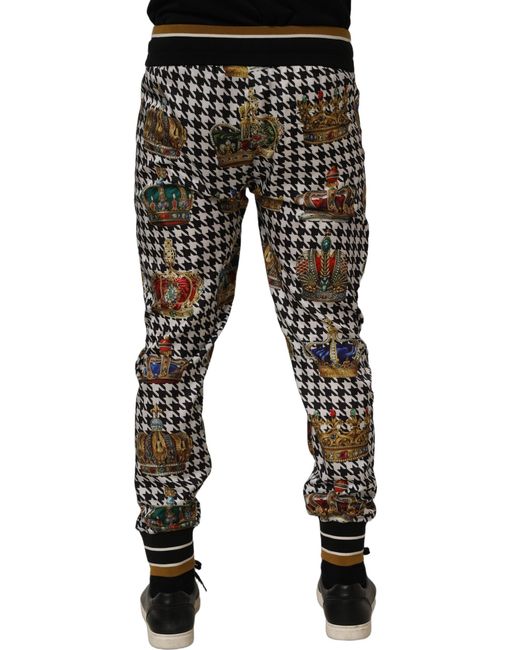 Dolce & Gabbana Black Houndstooth Crown Sweatpants Pants Polyester for men