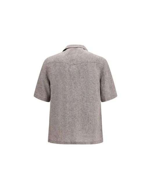 Brunello Cucinelli Gray Linen Shortsleeve Shirt for men