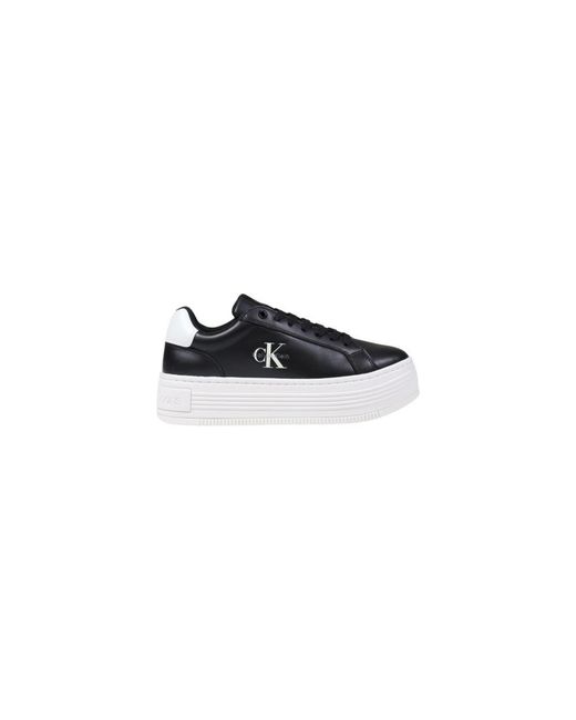 Calvin Klein Black And White Leather Platform Sneakers