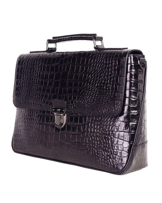 Class Roberto Cavalli Blue Black Leather Di Calfskin Briefcase for men