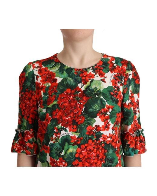 Dolce & Gabbana Red Floral Shift Gown Dress Rayon