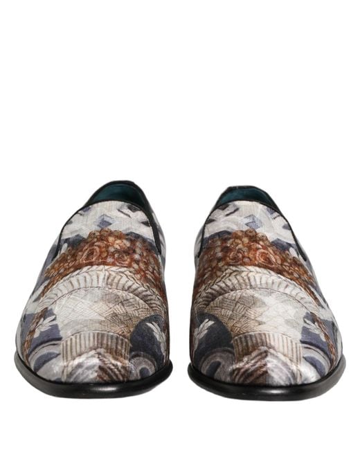 Dolce & Gabbana White Multicolor Floral Tapestry Embroidery Loafer Shoes for men