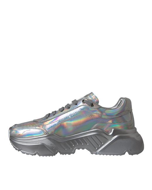 Dolce & Gabbana Gray Iridescent Daymaster Leather Sneakers Shoes