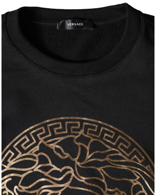Versace Black Medusa Fleece Cotton Crew Neck Sweatshirt Sweater for men