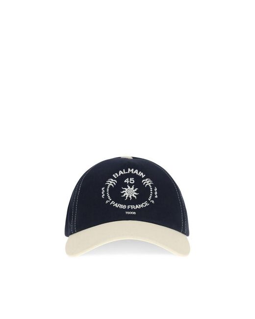 Balmain Blue Cotton Cap (baseball Hat) for men