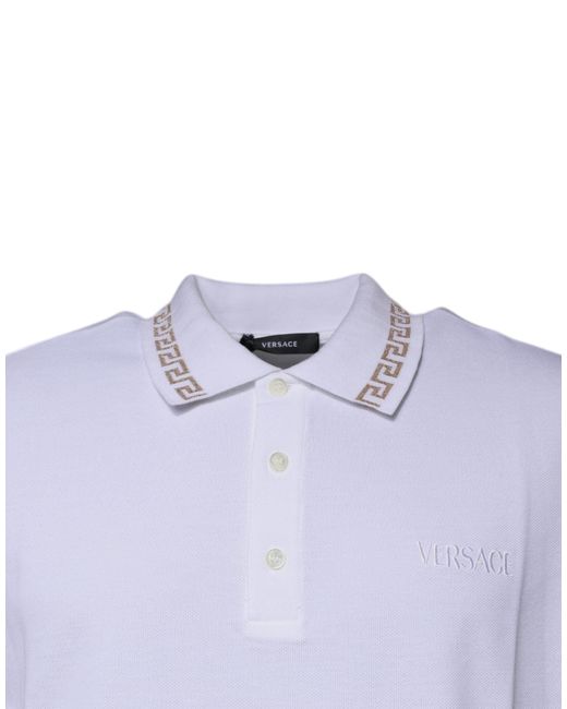 Versace Blue White Viscose Collared Men Polo Short Sleeves T for men