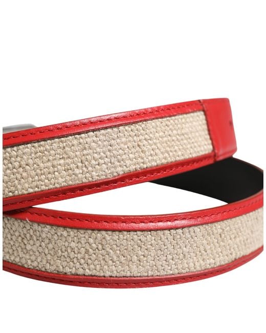 Dolce & Gabbana Red Woven Leather Metal Buckle Belt Linen Calf for men