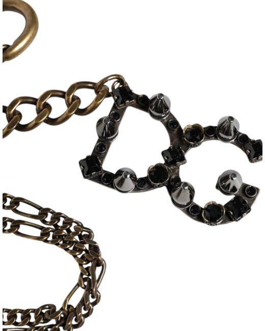 Dolce & Gabbana Metallic Tone Metal Dg Logo Crystal Keychain Keyring