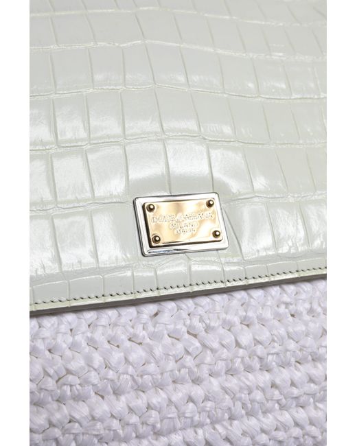 Dolce & Gabbana Gray White Rafia Leather Top Handle Crossbody Bag