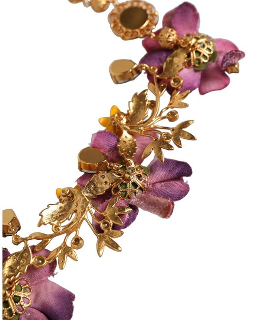 Dolce & Gabbana Multicolor Gold Brass Mix Fiori Flowers Crystal Chain Necklace
