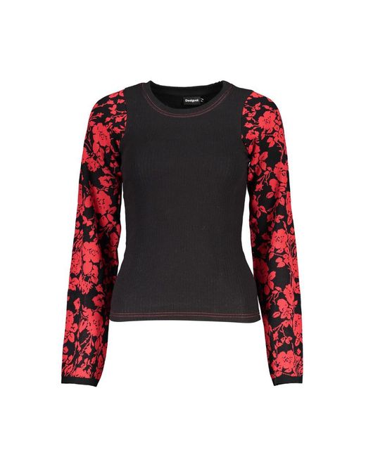 Desigual Red Chic Crew Neck Sweater With Contrast Details